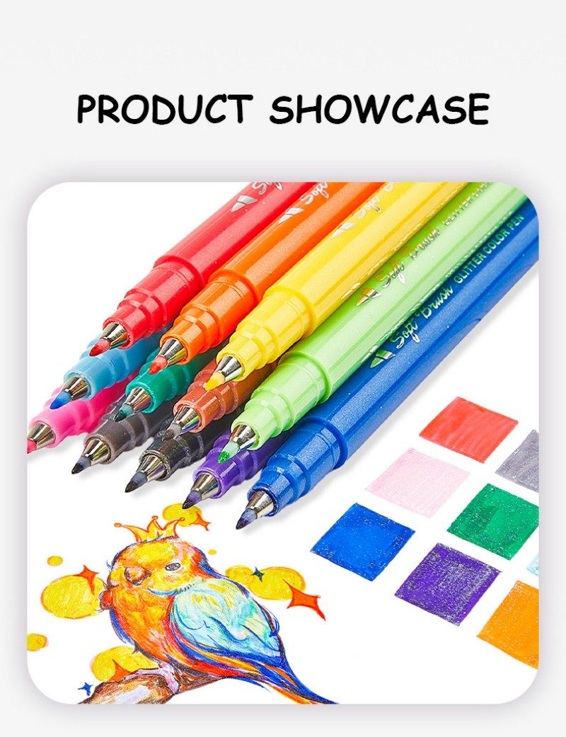 Glitter Soft-Tip Watercolor Pen Painting Sketching Outlining Marker